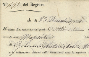 Riproduzione di Atto di battesimo di Giacomo Puccini, particolare.